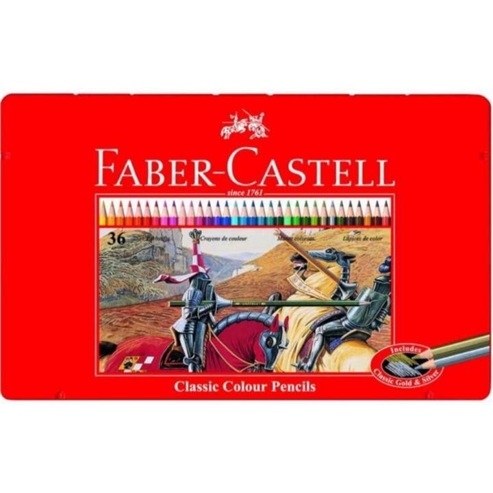 مداد رنگی 36 رنگ جعبه فلزی FABER CASTELL مدل کلاسیک
